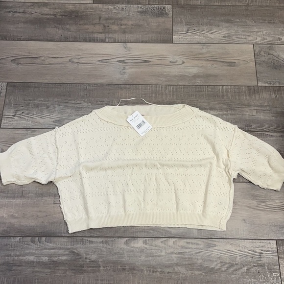 Free People Sand Castle Pointelle Cropped Boxy Knit Sweater - Picture 10 of 17